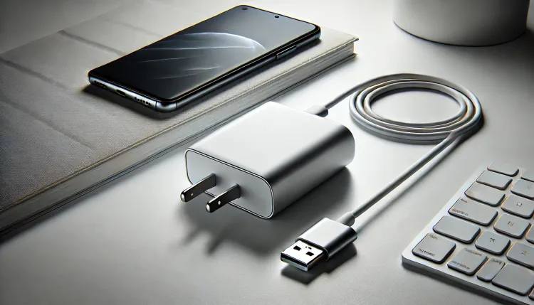 شارژر موبایل در کنار گوشی تلفن همراه